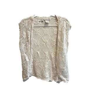 VTG Fashion Avenue Womens White Cardigan L Floral Crochet Fairy Whimsy Boho